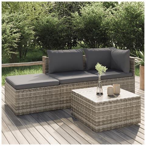 Set Divani da Giardino 4 pz con Cuscini in Polyrattan Grigio - Foto 8