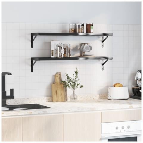 Mensole a Muro 2 pz 100x23,5x3 cm Nero in Acciaio Inossidabile - Foto 3