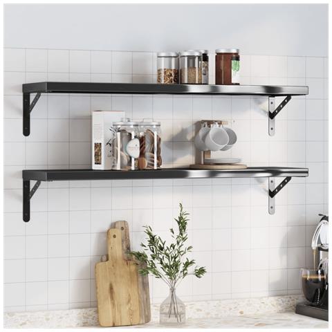 Mensole a Muro 2 pz 100x23,5x3 cm Nero in Acciaio Inossidabile - Foto 1