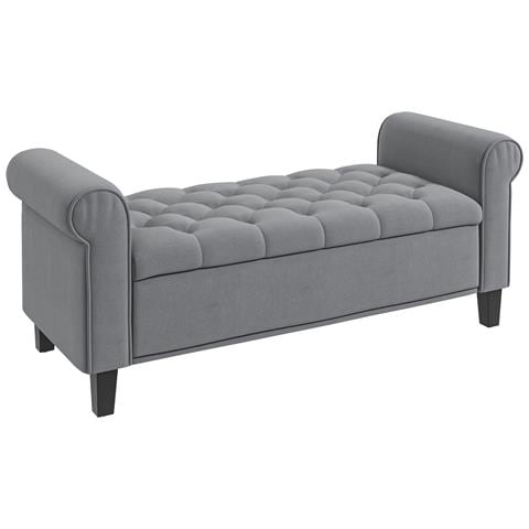 Panca Fondo Letto In Tessuto Vellutato Con Spazio Portaoggetti E Braccioli, 126x48.5x57 Cm, Grigio - Foto 1