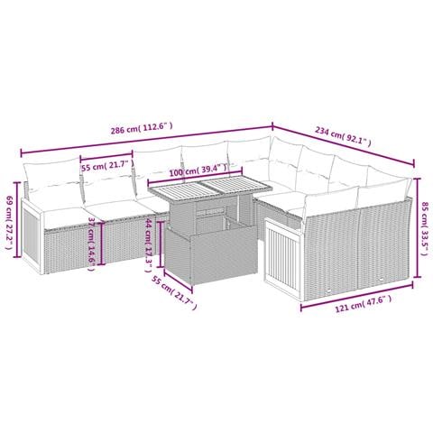 Set Divano Da Giardino 10 Pz Con Cuscini Beige In Polyrattan - Foto 2