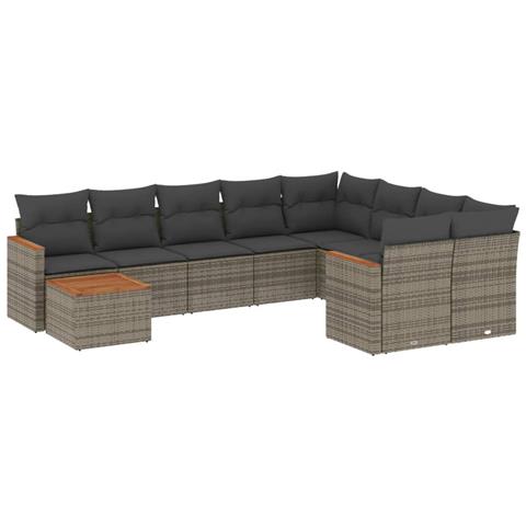 Set Divano da Giardino 10 pz con Cuscini Grigio in Polyrattan - Foto 1