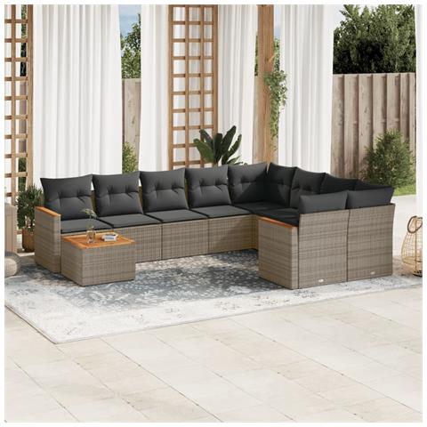 Set Divano da Giardino 10 pz con Cuscini Grigio in Polyrattan - Foto 8