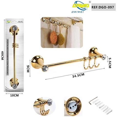 Porta Asciugamani 3 Ganci Supporto Arredo Bagno Casa Cucina Dorato Oro Dgo-097 - Foto 2