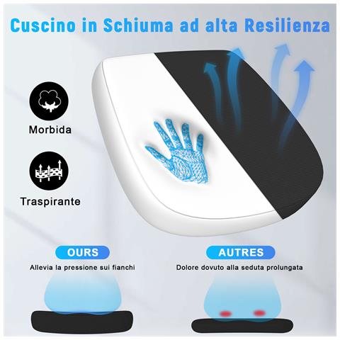 Sedia Da Ufficio Con Supporto Lombare, Sedia Ufficio Ergonomica Con Braccioli Regolabili In Rete Traspirante, Poltrona Da Ufficio Altezza Regolabile E Schienale Inclinabile, Blanc E Noir - Foto 2