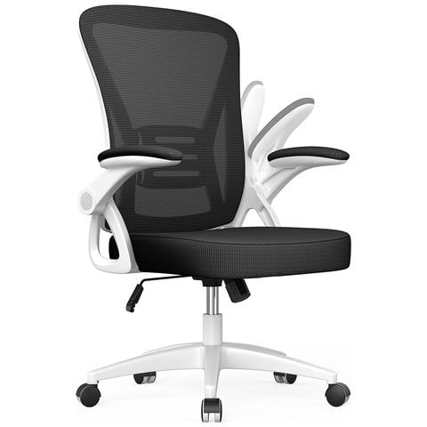 Sedia Da Ufficio Con Supporto Lombare, Sedia Ufficio Ergonomica Con Braccioli Regolabili In Rete Traspirante, Poltrona Da Ufficio Altezza Regolabile E Schienale Inclinabile, Blanc E Noir - Foto 1