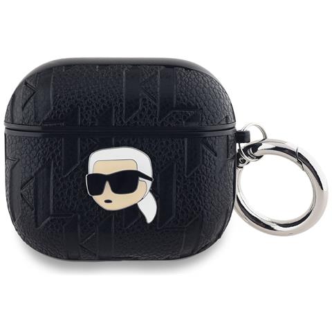 Custodia Per Airpods 3 Con Monogramma E Disegno Di Karl Head In Rilievo, Nero - Foto 1