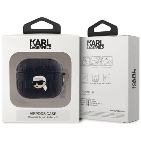 Custodia Per Airpods 3 Con Monogramma E Disegno Di Karl Head In Rilievo, Nero - Foto 3