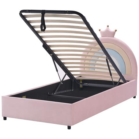 Letto Contenitore Per Bambini Corona Velluto Grisetot 90 X 200 Cm Con Contenitore Rosa - Foto 2