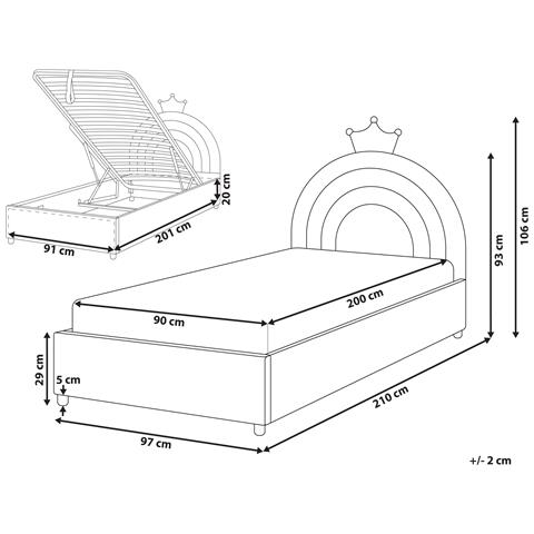 Letto Contenitore Per Bambini Corona Velluto Grisetot 90 X 200 Cm Con Contenitore Rosa - Foto 8