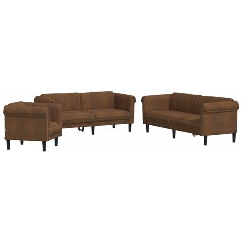 Set Di Divani 3 Pz Marrone In Velluto - Foto 2