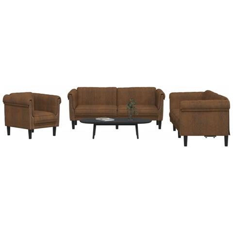 Set Di Divani 3 Pz Marrone In Velluto - Foto 1