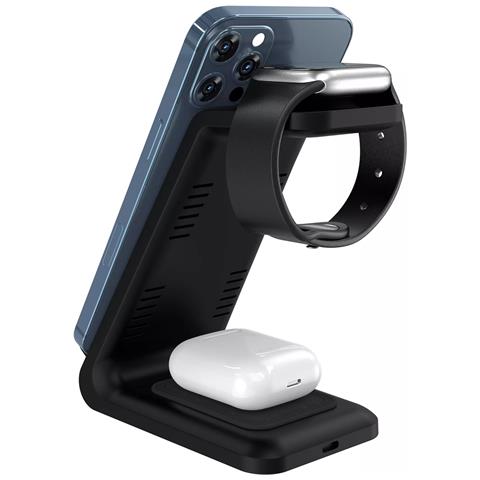 Stazione Di Ricarica 3 In 1 Da 15w. Base Di Ricarica Wireless Qi Per 2 Smartphone, Auricolari E Apple Watch. - Foto 2