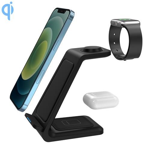 Stazione Di Ricarica 3 In 1 Da 15w. Base Di Ricarica Wireless Qi Per 2 Smartphone, Auricolari E Apple Watch. - Foto 1