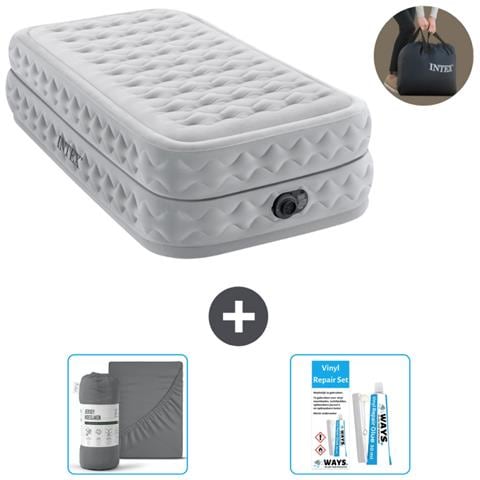 Set Materassino Gonfiabile - 191x99x51 Cm - Lichtgrijs - Include Accessori Coordinati - Foto 1