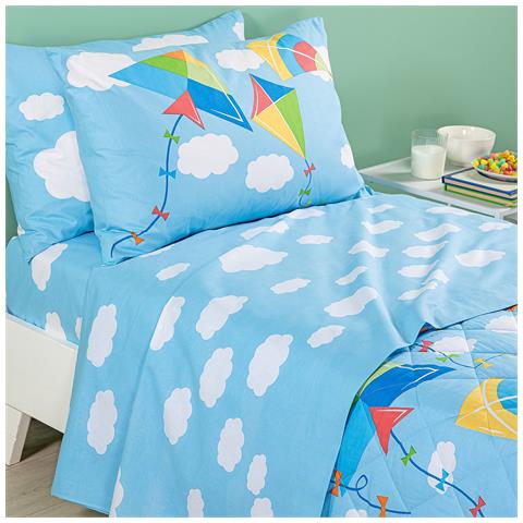 Completo Lenzuola Piazza E Mezza Kids Aquiloni In Cotone Colore Turchese Misura Piazza E Mezza - Foto 1