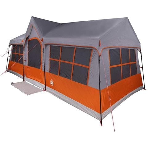 Tenda da campeggio impermeabile per 12 persone con finestre grigia e arancione. - Foto 1