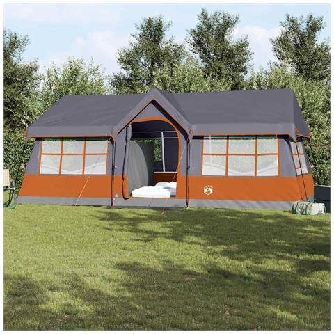 Tenda da campeggio impermeabile per 12 persone con finestre grigia e arancione. - Foto 2