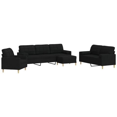 Set Divani 4 pz con Poggiapiedi e Cuscini Nero in Tessuto - Foto 1