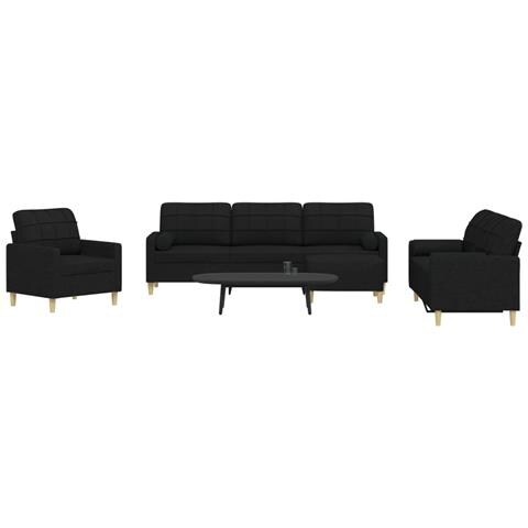 Set Divani 4 pz con Poggiapiedi e Cuscini Nero in Tessuto - Foto 2