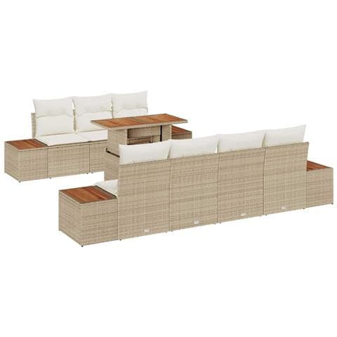 Set da Pranzo da Giardino con 8 Pezzi e Cuscini Beige in Rattan Finto e Acacia - Foto 1