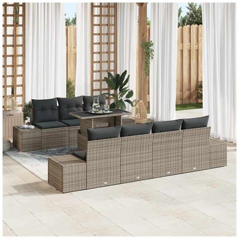 Set di Divani da Giardino in 8 Pezzi con Cuscini Grigio in Polyrattan - Foto 2