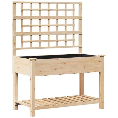 Fioriera da giardino con traliccio e ripiano 115x59x152 cm in legno massello di abete - Foto 1