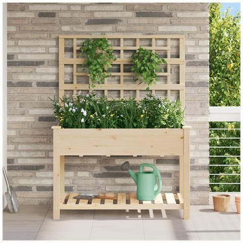 Fioriera da giardino con traliccio e ripiano 115x59x152 cm in legno massello di abete - Foto 2