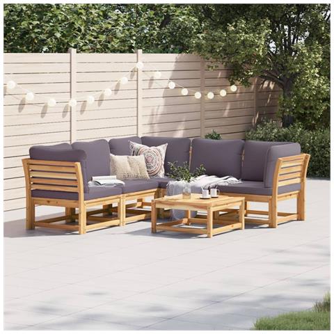 Set Salotto da Giardino 6 pz con Cuscini in Massello di Acacia - Foto 2