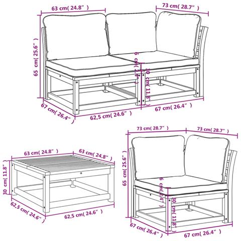Set Salotto da Giardino 6 pz con Cuscini in Massello di Acacia - Foto 9