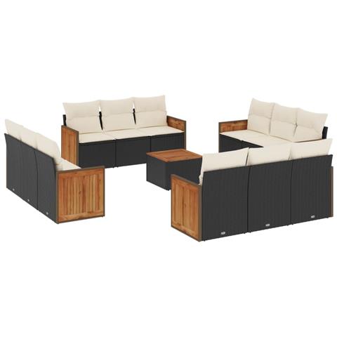 Set Divani da Giardino 13pz con Cuscini Nero in Polyrattan - Foto 1