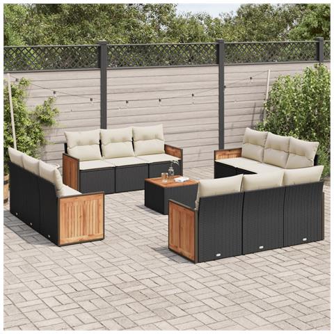 Set Divani da Giardino 13pz con Cuscini Nero in Polyrattan - Foto 2