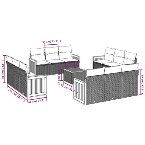 Set Divani da Giardino 13pz con Cuscini Nero in Polyrattan - Foto 3