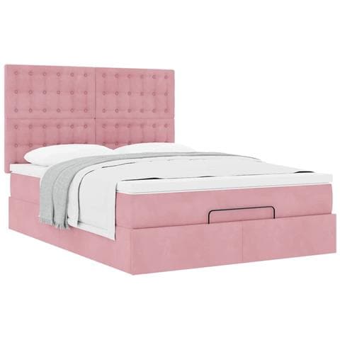 Struttura Letto Pouf con Materassi Rosa 140x200 cm in Velluto - Foto 1