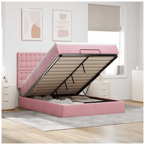 Struttura Letto Pouf con Materassi Rosa 140x200 cm in Velluto - Foto 2