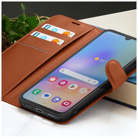 Custodia A Portafoglio Per Galaxy A05s Con Funzione Di Supporto E Linguetta Magnetica, Marrone - Foto 2