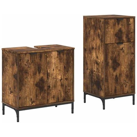 Set di mobili per il bagno 2 pcs Rovere fumo 39.5 x 36 x 88 cm - Foto 1