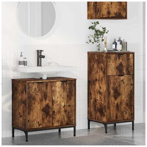 Set di mobili per il bagno 2 pcs Rovere fumo 39.5 x 36 x 88 cm - Foto 2