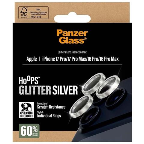 Vetro Protettivo Obiettivo Fotocamera Per Iphone 17 Pro E 17 Pro Max Glitter, Argento - Foto 2