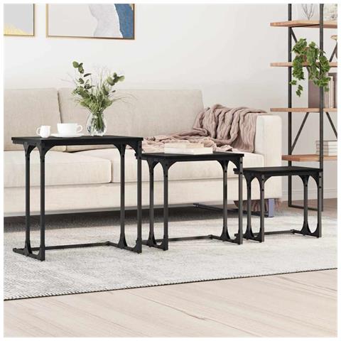 Tavolo da caffè nesting 3 pcs Rovere nero 50.5 x 35 x 53 cm - Foto 2