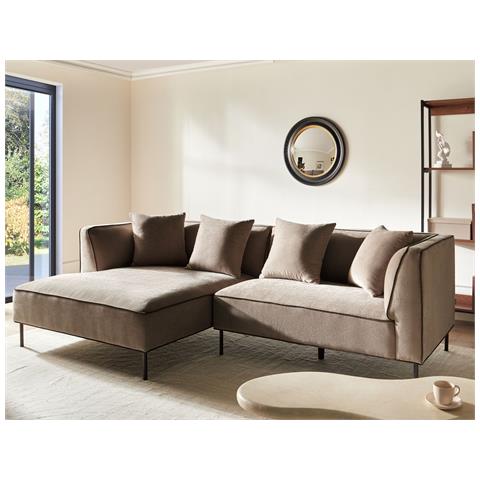 Divano Angolare 3 Posti Sater Ciniglia Marrone Chiaro Lato Destro - Foto 1