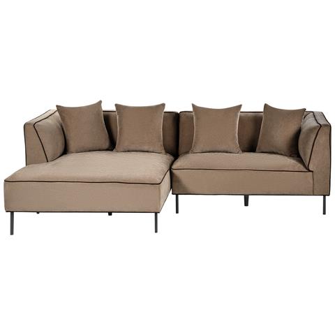 Divano Angolare 3 Posti Sater Ciniglia Marrone Chiaro Lato Destro - Foto 2