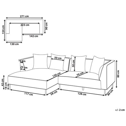 Divano Angolare 3 Posti Sater Ciniglia Marrone Chiaro Lato Destro - Foto 6
