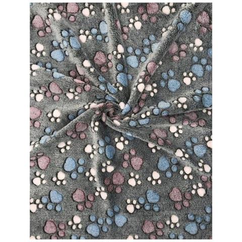 Coperta in pile 100x70 cm grigia con cuccia per cani con zampe colorate - Foto 1
