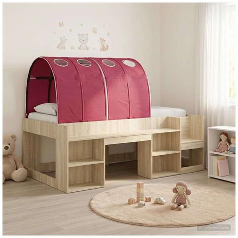 Letto con Tunnel con lo scaffale 3 pz Rovere Sonoma e Rosso - Foto 2