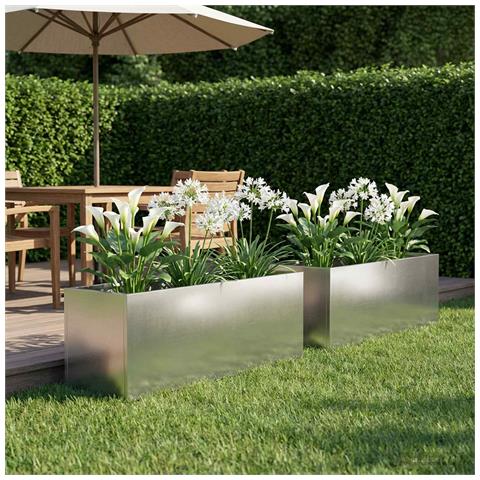 Vaso da giardino 2 pz Argento 60 x 20 x 20 cm Acciaio Inox - Foto 2