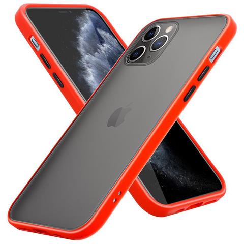 Custodia Compatibile Con Apple Iphone 11 Pro Max In Rosso Opaco - Bottoni Neri - Coperchio Protettivo Ibrido Con Interno In Silicone Tpu E Retro In Plastica Opaca - Foto 1