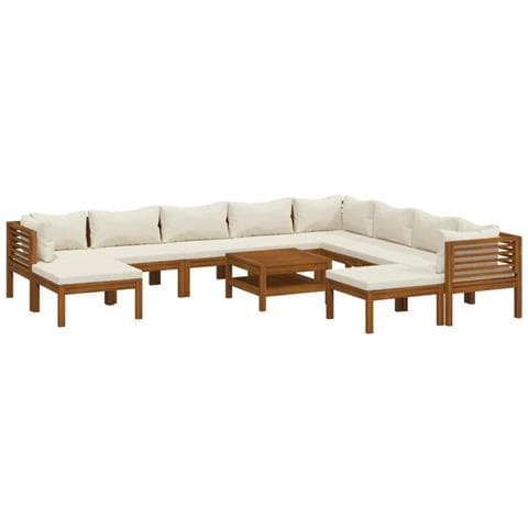Set Divani Da Giardino 11 Pz Con Cuscini Crema In Legno Acacia - Foto 1