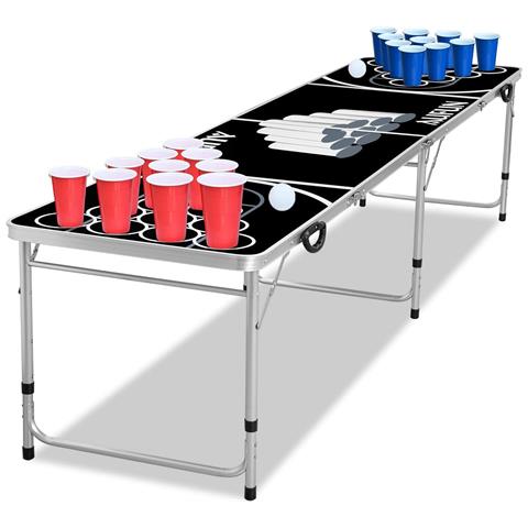 Tavolo Da Beer Pong Per Feste Con 100 Bicchieri, 5 Palline, 242x62 Cm Nero - Foto 1