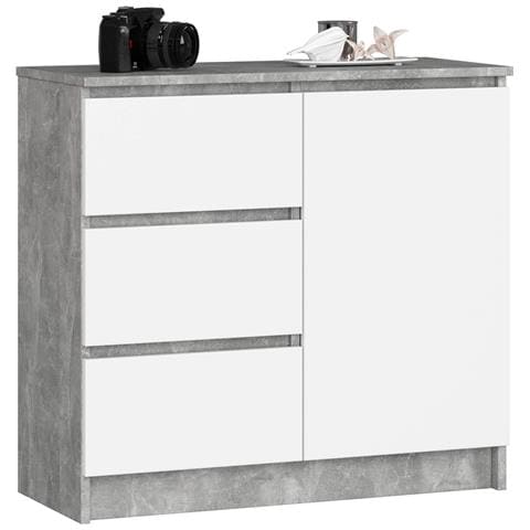 Cassettiera JERRY, 1 anta e 3 cassetti, 80x35x77 cm, Colore Grigio Cemento e Bianco - Foto 1